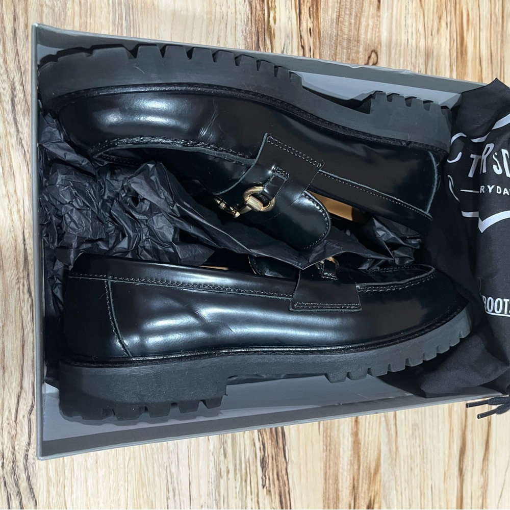 Thursday Boot Company Black Leather Penny Loafers with Gold Accents - Picture 7 of 7